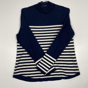 Duluth Trading Co Sweater Womens XL Blue Stripe Long Sleeve Cowl Neck Nautical